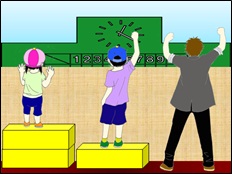 背の低い2人に、それぞれの身長に応じた台が与えられている。3人が同じ目線でフェンスの向こうの景色を見ることができた。